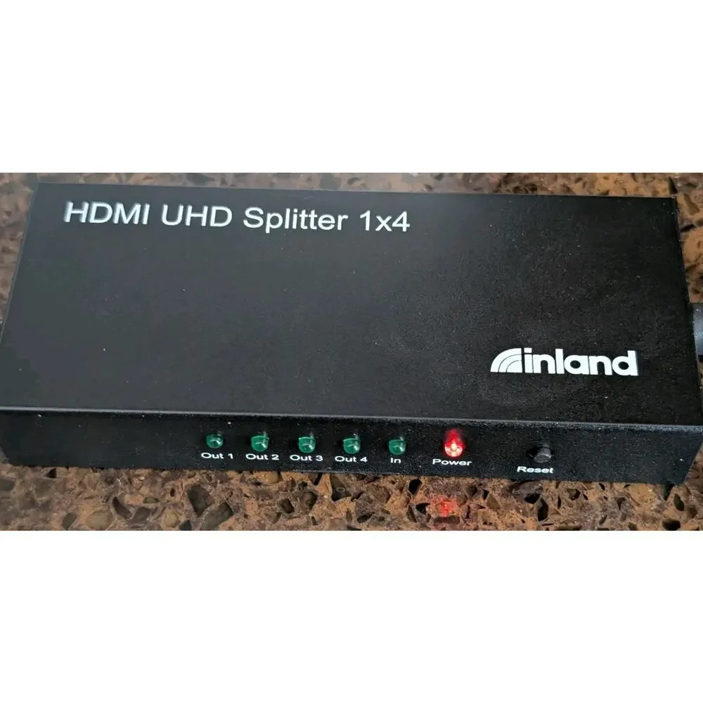 Inland 4 Port 4K UHD HDMI Splitter 1x4 HDCP 2.2 Powered Multi Display Box